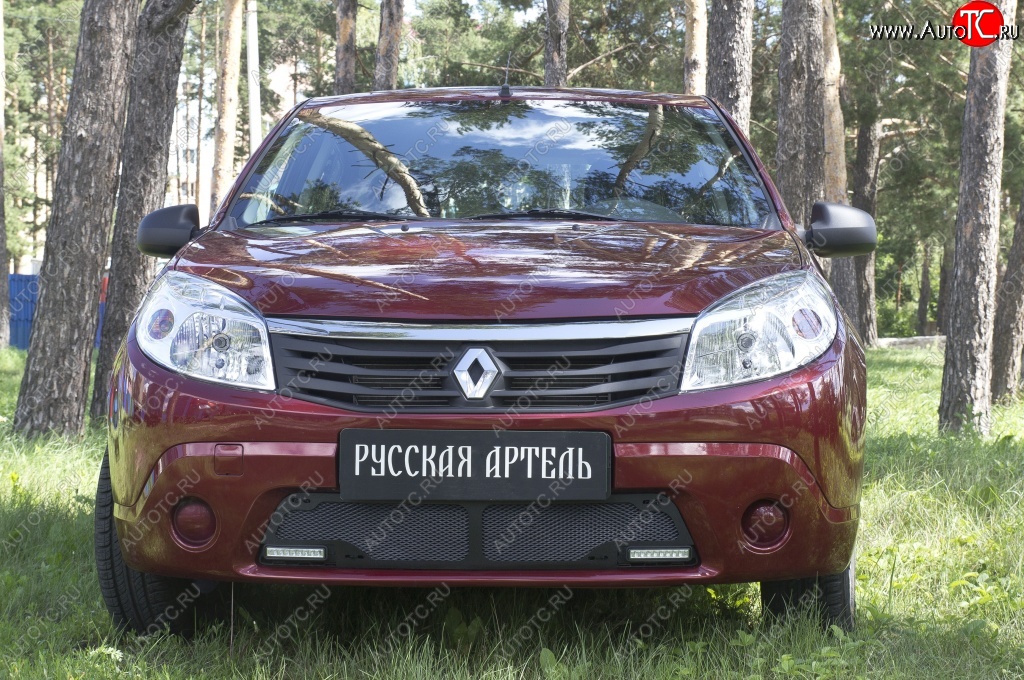 1 799 р. Защитная сетка решетки переднего бампера (с ДХО) РА Renault Sandero (BS) (2009-2014)  с доставкой в г. Новочеркасск