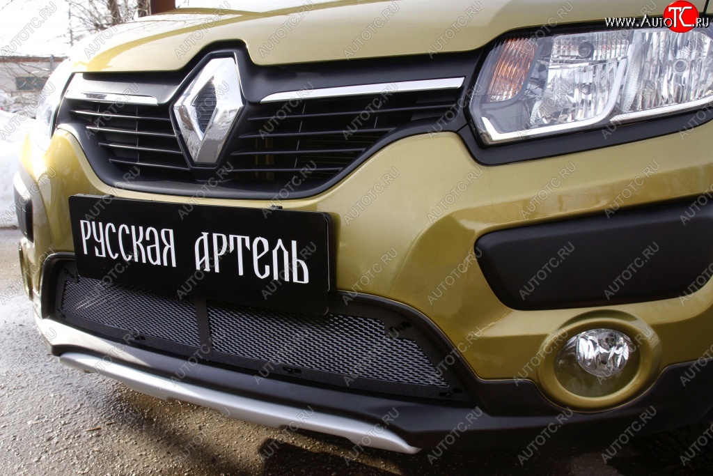 2 079 р. Защитная сетка решетки переднего бампера РА Renault Sandero Stepway (B8) дорестайлинг (2014-2018)  с доставкой в г. Новочеркасск