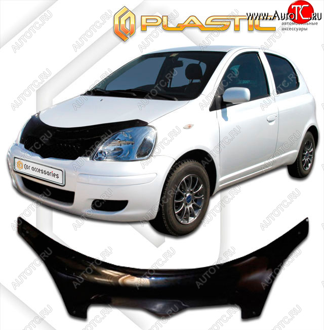 2 699 р. Дефлектор капота (exclusive) CA-Plastic Toyota Vitz XP10 хэтчбэк 3 дв. рестайлинг (2001-2005) (Classic чёрный, Без надписи)  с доставкой в г. Новочеркасск