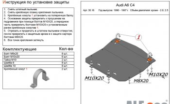 3 699 р. Защита картера (кроме 2,0/2,5D) ALFECO Audi A6 C4 универсал (1994-1997) (сталь 2 мм)  с доставкой в г. Новочеркасск. Увеличить фотографию 1