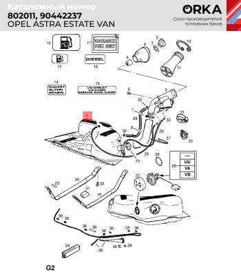 11 499 р. Топливный бак (сталь, антикоррозия) ORKA Opel Astra F седан рестайлинг (1994-1998)  с доставкой в г. Новочеркасск. Увеличить фотографию 2