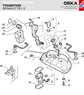 15 499 р. Топливный бак (сталь, антикоррозия) ORKA Renault 19 (1988-1996)  с доставкой в г. Новочеркасск. Увеличить фотографию 2