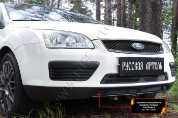 2 499 р. Защитная сетка решетки переднего бампера Русская Артель  Ford Focus  2 (2004-2008)  седан дорестайлинг, универсал дорестайлинг, хэтчбэк 3 дв. дорестайлинг, хэтчбэк 5 дв. дорестайлинг (Поверхность текстурная)  с доставкой в г. Новочеркасск. Увеличить фотографию 2