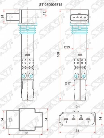 Катушка зажигания SAT Volkswagen Polo 5 хэтчбек дорестайлинг (2009-2015)