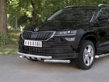 26 999 р. Защита переднего бампера (2 трубы Ø63 мм, нержавейка) SLITKOFF Skoda Karoq NU7 дорестайлинг (2017-2021)  с доставкой в г. Новочеркасск. Увеличить фотографию 2