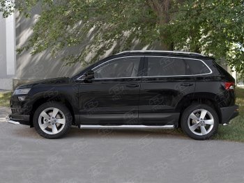 21 599 р. Защита порогов на SLITKOFF труба d76 с накладкой  Skoda Karoq  NU7 (2017-2024) дорестайлинг, рестайлинг (защита порогов со скосами на торцах)  с доставкой в г. Новочеркасск. Увеличить фотографию 3