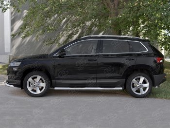 21 599 р. Защита порогов на SLITKOFF труба d76 с накладкой  Skoda Karoq  NU7 (2017-2024) дорестайлинг, рестайлинг (защита порогов с закругленными торцами)  с доставкой в г. Новочеркасск. Увеличить фотографию 3