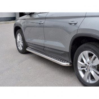 21 749 р. Порожки для ног (труба Ø63) Russtal  Skoda Kodiaq  NU7 (2017-2021) дорестайлинг (Вариант 2 (лист алюм, проф.сталь))  с доставкой в г. Новочеркасск. Увеличить фотографию 4