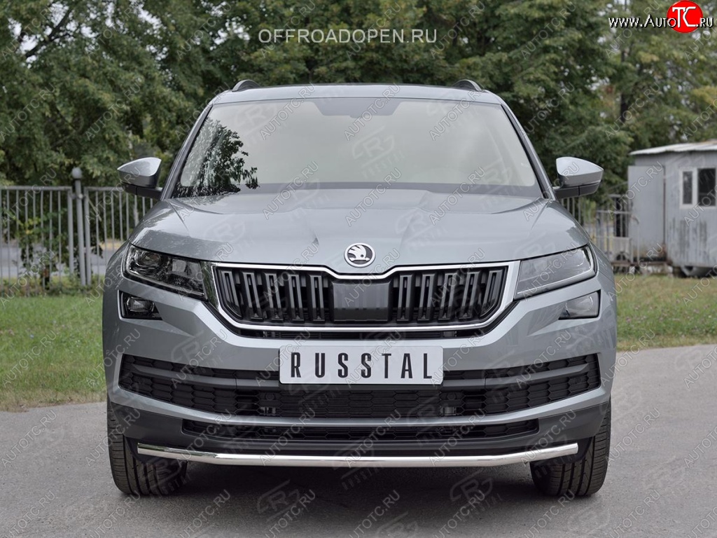 13 549 р. Защита переднего бампера (Ø63 мм, нержавейка) Russtal Skoda Kodiaq NU7 дорестайлинг (2017-2021)  с доставкой в г. Новочеркасск