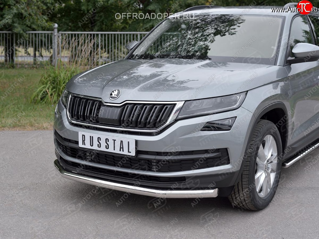 12 999 р. Защита переднего бампера (Ø63 мм, нержавейка) Russtal Skoda Kodiaq NU7 дорестайлинг (2017-2021)  с доставкой в г. Новочеркасск