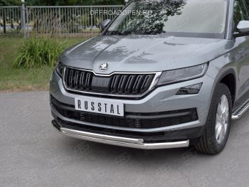 15 649 р. Защита переднего бампера (2 трубы Ø63 и 42 мм, нержавейка) Russtal  Skoda Kodiaq  NU7 (2017-2021) дорестайлинг  с доставкой в г. Новочеркасск. Увеличить фотографию 2