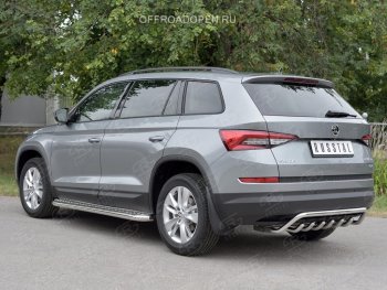 22 349 р. Защита заднего бампера (Ø42 мм волна+зубы, нержавейка) SLITKOFF  Skoda Kodiaq  NU7 (2017-2021) дорестайлинг  с доставкой в г. Новочеркасск. Увеличить фотографию 2