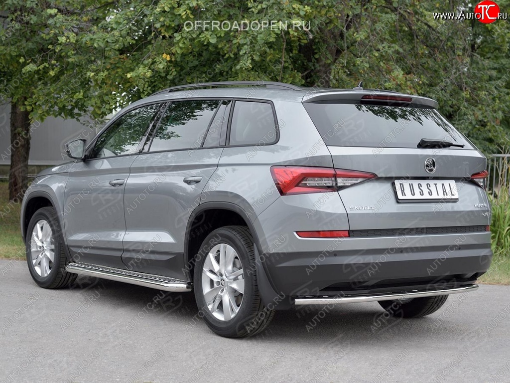 13 699 р. Защита заднего бампера (Ø42 мм, нержавейка) SLITKOFF  Skoda Kodiaq  NU7 (2017-2021) дорестайлинг  с доставкой в г. Новочеркасск