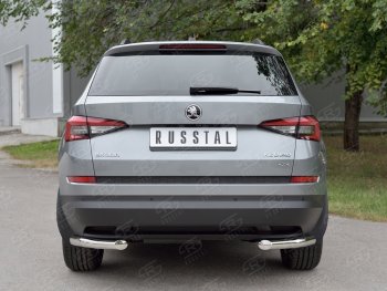 Защита заднего бампера (Ø63 мм уголки, нержавейка) Russtal Skoda Kodiaq NU7 дорестайлинг (2017-2021)