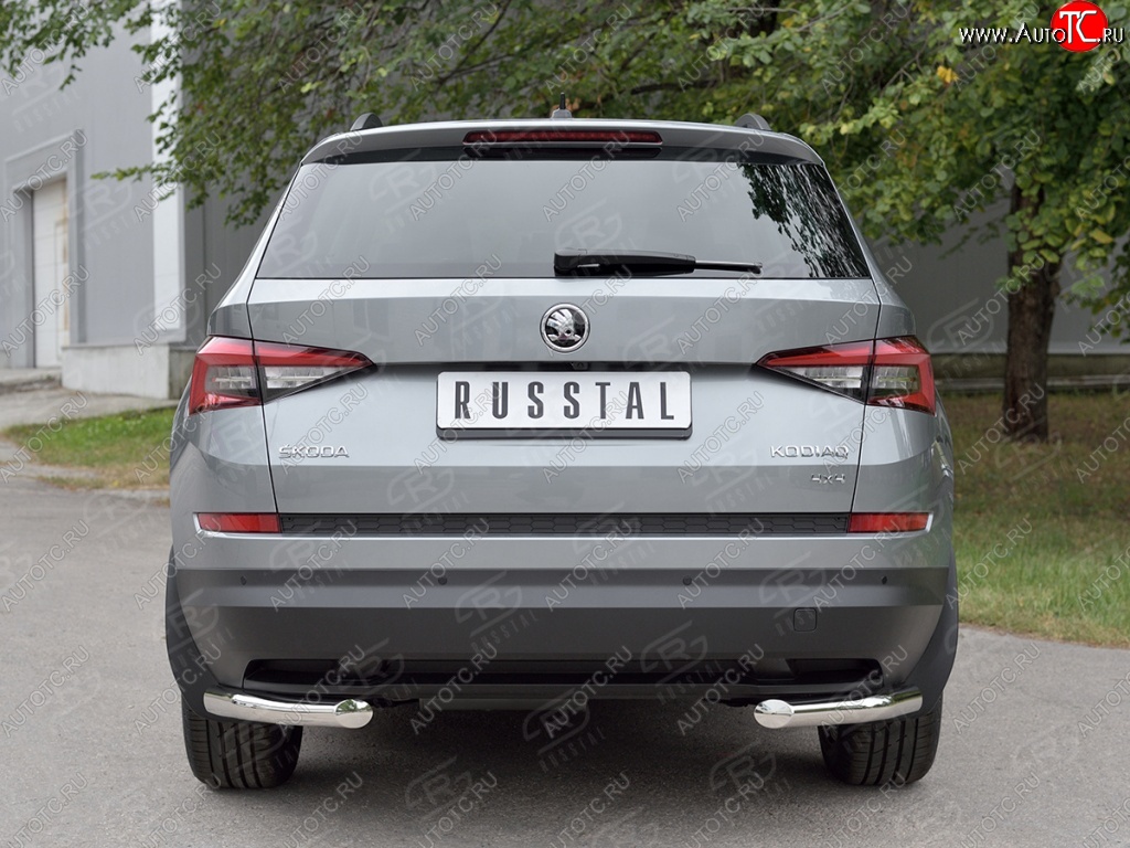 7 899 р. Защита заднего бампера (Ø63 мм уголки, нержавейка) Russtal Skoda Kodiaq NU7 дорестайлинг (2017-2021)  с доставкой в г. Новочеркасск