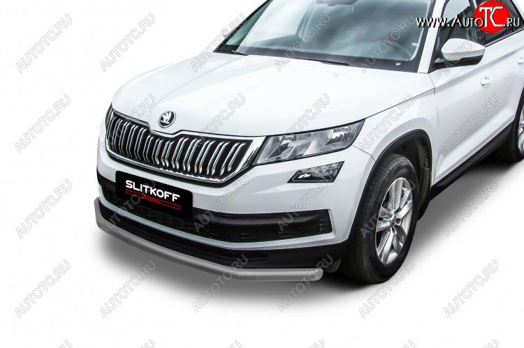 8 899 р. Защита переднего бампера Slitkoff (Ø 76 мм)  Skoda Kodiaq  NU7 (2017-2021) дорестайлинг (Сталь с полимерным покрытием. Цвет: серебристый)  с доставкой в г. Новочеркасск