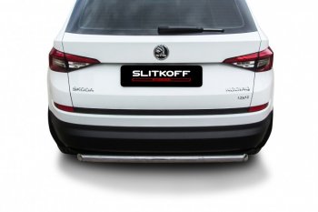 10 299 р. Защита заднего бампера Slitkoff (Ø 57 мм)  Skoda Kodiaq  NU7 (2017-2021) дорестайлинг (Нержавеющая сталь)  с доставкой в г. Новочеркасск. Увеличить фотографию 2