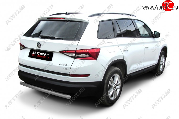 6 349 р. Защита заднего бампера Slitkoff (Ø 57 мм)  Skoda Kodiaq  NU7 (2017-2021) дорестайлинг (Сталь с полимерным покрытием. Цвет: серебристый)  с доставкой в г. Новочеркасск