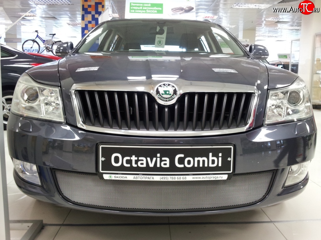 1 539 р. Сетка на бампер Russtal (хром) Skoda Octavia A5 рестайлинг универсал (2008-2013)  с доставкой в г. Новочеркасск