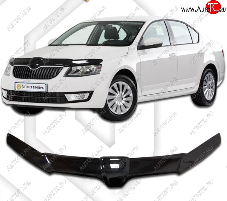 17 р. Дефлектор капота CA-Plastiс exclusive Skoda Octavia A7 дорестайлинг лифтбэк (2012-2017) (Classic черный, Без надписи)  с доставкой в г. Новочеркасск