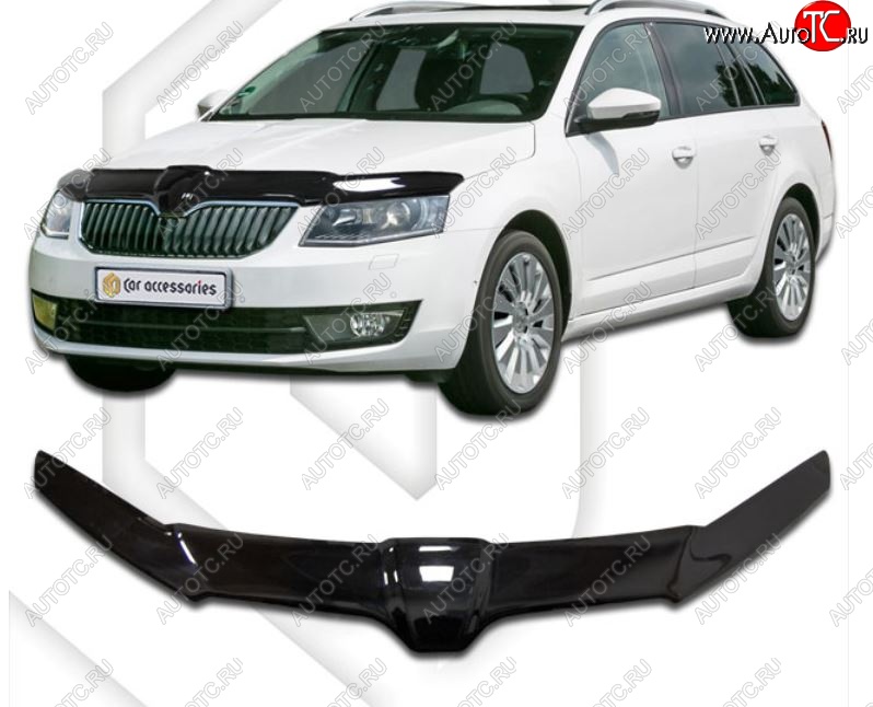 2 489 р. Дефлектор капота CA-Plastiс exclusive  Skoda Octavia  A7 (2012-2017) дорестайлинг лифтбэк, дорестайлинг универсал (Classic черный, Без надписи)  с доставкой в г. Новочеркасск