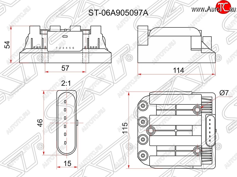 4 099 р. Катушка зажигания SAT (модуль)  Skoda Octavia ( Tour A4 1U5,  Tour A4 1U2) (1996-2000), Volkswagen Bora (1998-2005), Volkswagen Caddy  2K (2003-2010), Volkswagen Golf  4 (1997-2003), Volkswagen Touran  1T (2006-2010)  с доставкой в г. Новочеркасск