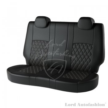 9 449 р. Чехлы для сидений Lord Autofashion Турин Ромб (экокожа, спинка 60/40+подлокотник, 3 Г-образных подголовника) Volkswagen Polo Mk6 лифтбек (2020-2022) (Чёрный, вставка чёрная, строчка бежевая)  с доставкой в г. Новочеркасск. Увеличить фотографию 2