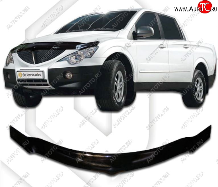 2 569 р. Дефлектор капота CA-Plastiс exclusive SSANGYONG Actyon Sport (2006-2011) (Classic черный, Без надписи)  с доставкой в г. Новочеркасск