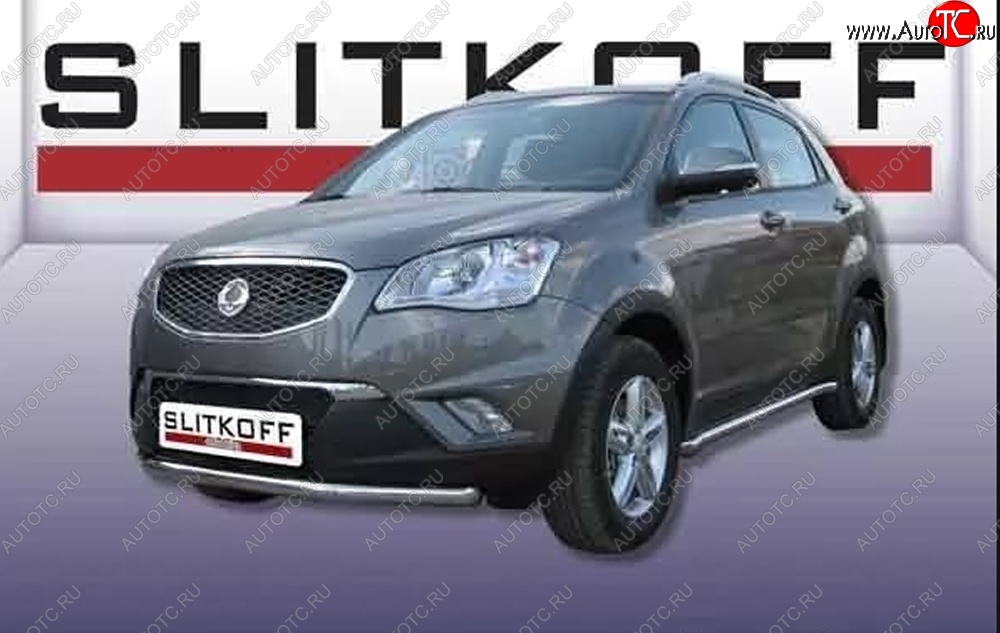 10 099 р. Одинарная защита переднего бампера Slitkoff 57мм  SSANGYONG Actyon (2010-2013) дорестайлинг (Цвет: нержавеющая полированная сталь)  с доставкой в г. Новочеркасск