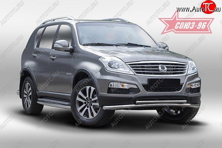 16 784 р. Защита переднего бампера двойная Souz-96 (d60/42). SSANGYONG Rexton Y290 (2012-2017)  с доставкой в г. Новочеркасск