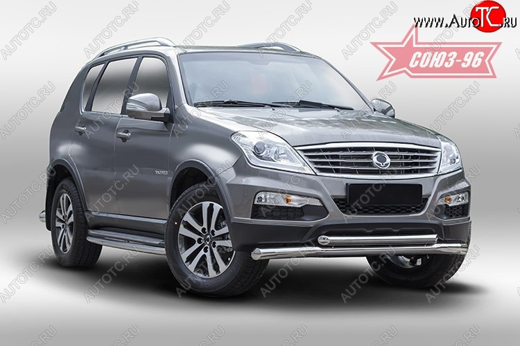 18 764 р. Защита переднего бампера двойная Souz-96 (d76/60) SSANGYONG Rexton Y290 (2012-2017)  с доставкой в г. Новочеркасск