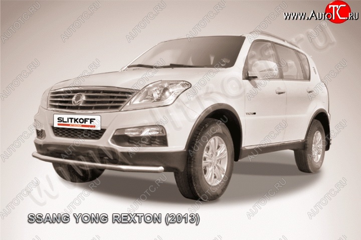 11 299 р. Одинарная защита переднего бампера диаметром 57 мм Slitkoff  SSANGYONG Rexton  Y290 (2012-2017) (Цвет: нержавеющая полированная сталь)  с доставкой в г. Новочеркасск