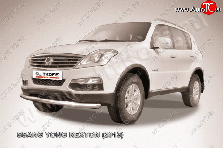 12 849 р. Одинарная защита переднего бампера диаметром 76 мм Slitkoff SSANGYONG Rexton Y290 (2012-2017) (Цвет: нержавеющая полированная сталь)  с доставкой в г. Новочеркасск