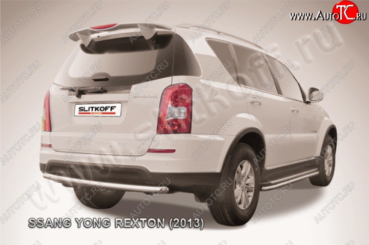 7 399 р. Защита заднего бампера из трубы диаметром 57 мм Slitkoff SSANGYONG Rexton Y290 (2012-2017) (Цвет: нержавеющая полированная сталь)  с доставкой в г. Новочеркасск