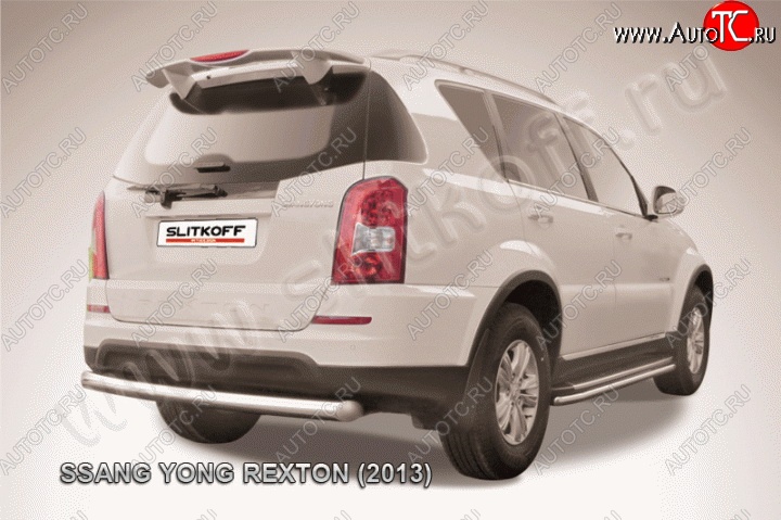 9 349 р. Защита заднего бампера из трубы диаметром 76 мм Slitkoff SSANGYONG Rexton Y290 (2012-2017) (Цвет: нержавеющая полированная сталь)  с доставкой в г. Новочеркасск