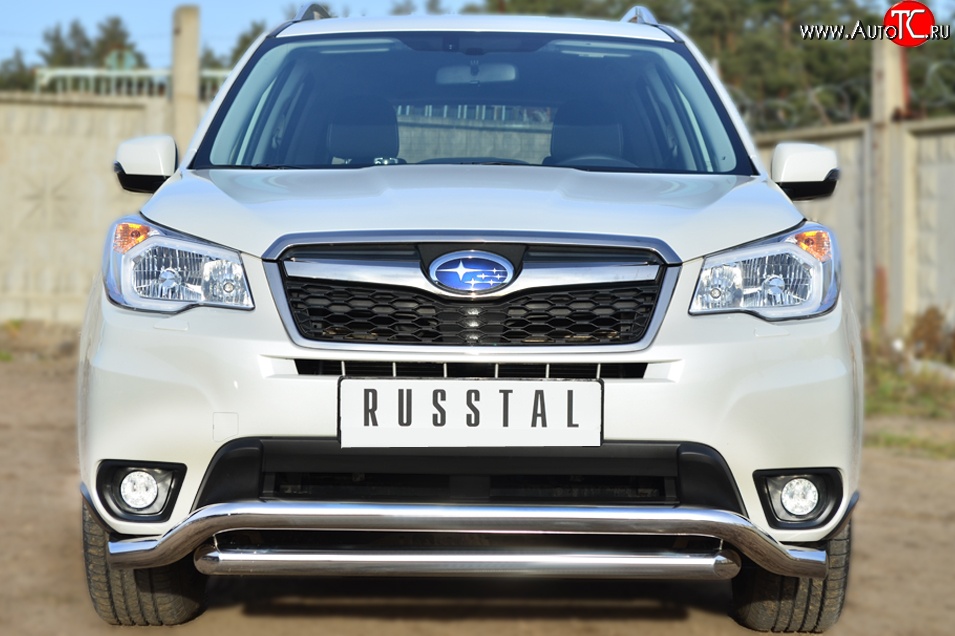 22 999 р. Защита переднего бампера (2 трубыØ63 мм, волна, нержавейка) SLITKOFF  Subaru Forester  SJ (2012-2016) дорестайлинг  с доставкой в г. Новочеркасск