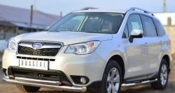 21 449 р. Защита переднего бампера (2 трубыØ76 и 63 мм, нержавейка) SLITKOFF  Subaru Forester  SJ (2012-2016) дорестайлинг  с доставкой в г. Новочеркасск. Увеличить фотографию 2