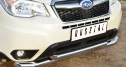 21 449 р. Защита переднего бампера (2 трубыØ76 и 63 мм, нержавейка) SLITKOFF  Subaru Forester  SJ (2012-2016) дорестайлинг  с доставкой в г. Новочеркасск. Увеличить фотографию 3