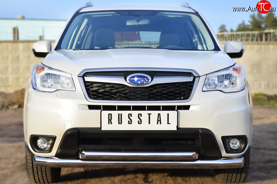 21 449 р. Защита переднего бампера (2 трубыØ76 и 63 мм, нержавейка) SLITKOFF  Subaru Forester  SJ (2012-2016) дорестайлинг  с доставкой в г. Новочеркасск