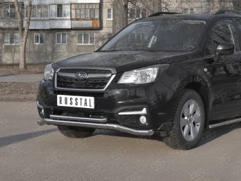 31 999 р. Защита переднего бампера (2 трубы Ø63 и 42 мм, нержавейка) SLITKOFF Subaru Forester SJ рестайлинг (2016-2019)  с доставкой в г. Новочеркасск. Увеличить фотографию 2