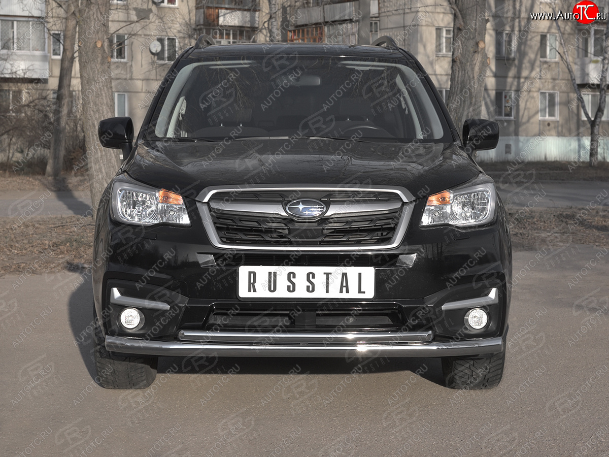 16 699 р. Защита переднего бампера Russtal d63 секции-d42 дуга Subaru Forester SJ рестайлинг (2016-2019)  с доставкой в г. Новочеркасск