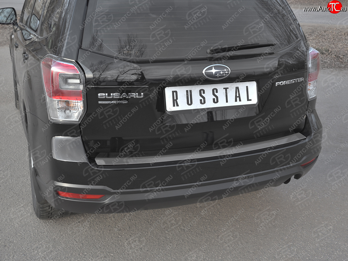 2 599 р. Защитная накладка заднего бампера на Russtal Subaru Forester SJ рестайлинг (2016-2019) (Нержавейка полированная)  с доставкой в г. Новочеркасск