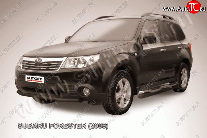 6 599 р. Защита переднего бампер Slitkoff  Subaru Forester  SH (2008-2013) (Цвет: серебристый)  с доставкой в г. Новочеркасск