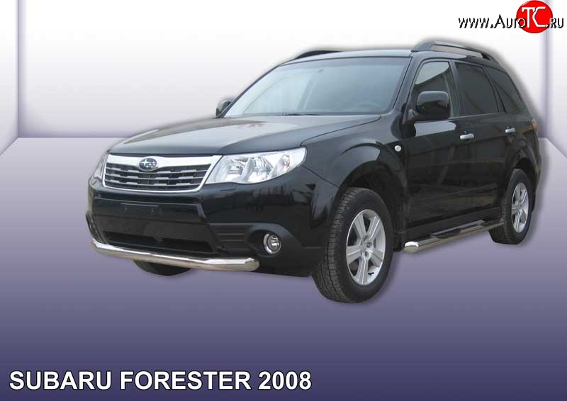 13 499 р. Одинарная защита переднего бампера диаметром 76 мм Slitkoff Subaru Forester SH (2008-2013) (Цвет: нержавеющая полированная сталь)  с доставкой в г. Новочеркасск