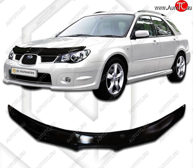 2 079 р. Дефлектор капота CA-Plastiс  Subaru Impreza ( GD,  GG) (2005-2007) седан 2-ой рестайлинг, хэтчбэк 2-ой рестайлинг (Classic черный, Без надписи)  с доставкой в г. Новочеркасск