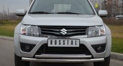 15 899 р. Защита переднего бампера (2 трубыØ63 и 42 мм, нержавейка) SLITKOFF Suzuki Grand Vitara JT 3 двери 2-ой рестайлинг (2012-2016)  с доставкой в г. Новочеркасск. Увеличить фотографию 2