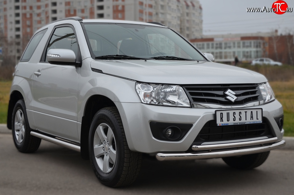 15 899 р. Защита переднего бампера (2 трубыØ63 и 42 мм, нержавейка) SLITKOFF Suzuki Grand Vitara JT 3 двери 2-ой рестайлинг (2012-2016)  с доставкой в г. Новочеркасск