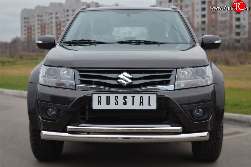 18 799 р. Защита переднего бампера (2 трубыØ76 и 42 мм, нержавейка) Russtal Suzuki Grand Vitara JT 5 дверей 2-ой рестайлинг (2012-2016)  с доставкой в г. Новочеркасск