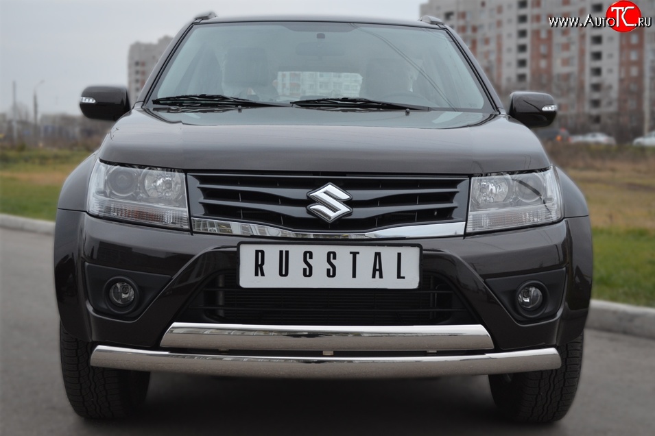 27 999 р. Защита переднего бампера (2 трубыØ75х42 мм, нержавейка) Russtal Suzuki Grand Vitara JT 5 дверей 2-ой рестайлинг (2012-2016)  с доставкой в г. Новочеркасск