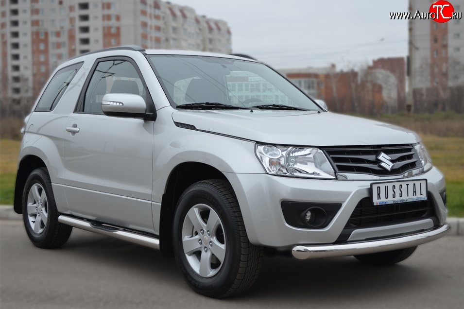 13 849 р. Одинарная защита переднего бампера диаметром 76 мм (3 дв.) SLITKOFF  Suzuki Grand Vitara  JT (2012-2016) 3 двери 2-ой рестайлинг  с доставкой в г. Новочеркасск